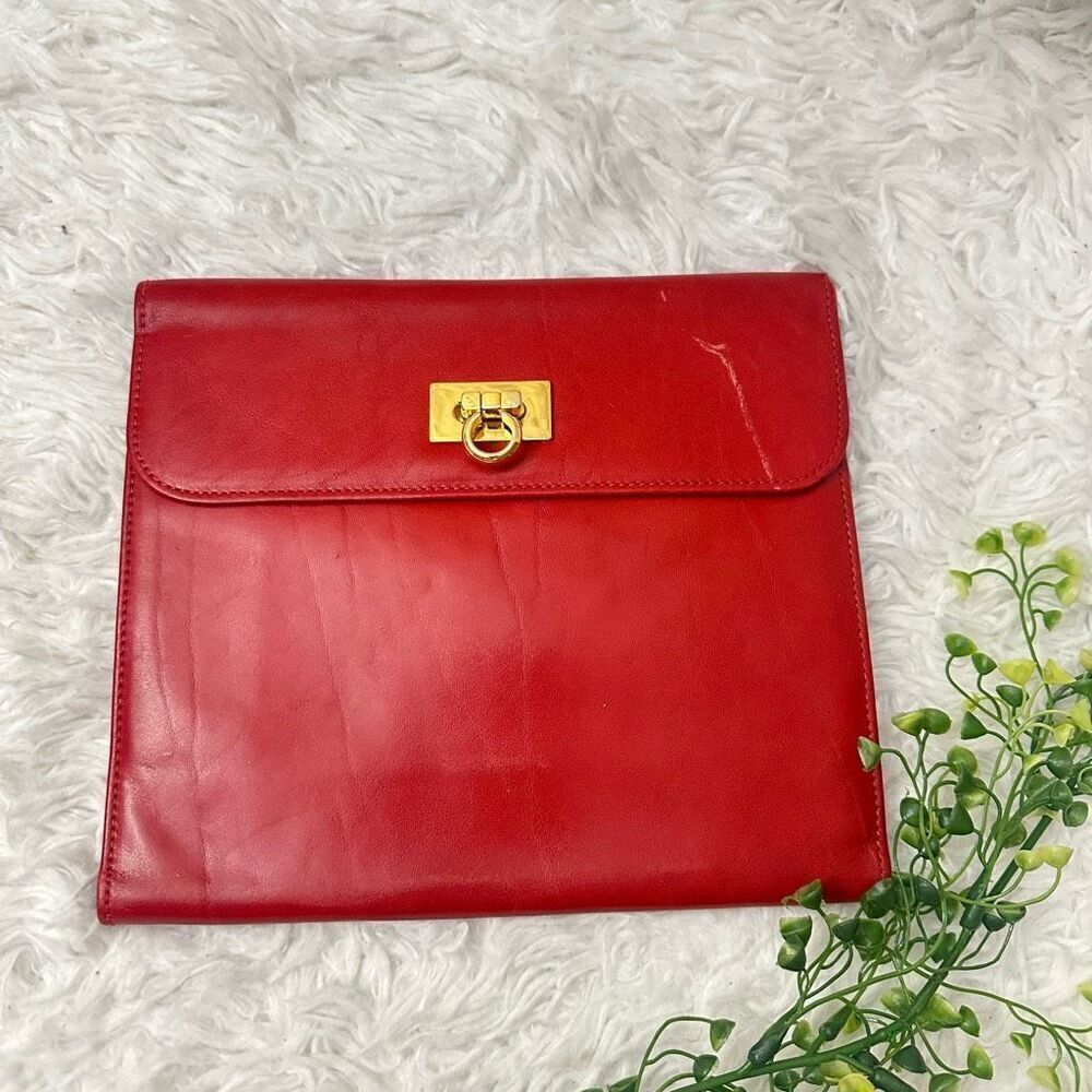GIGLIODORO for Lane Crawford Italy‎ Foldover Red Leather Clutch Binder Vintage